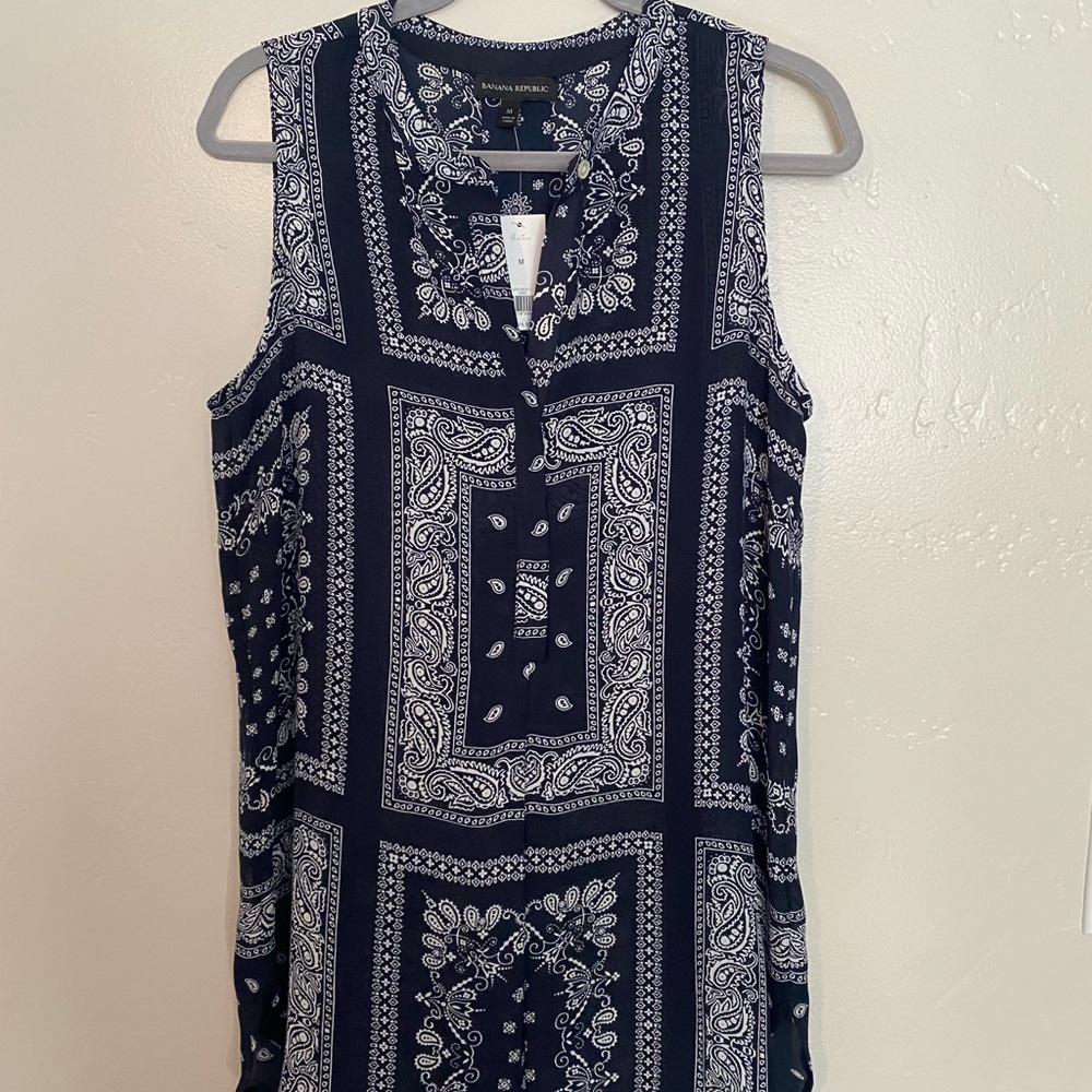 Banana Republic Navy and White Paisley Blouse